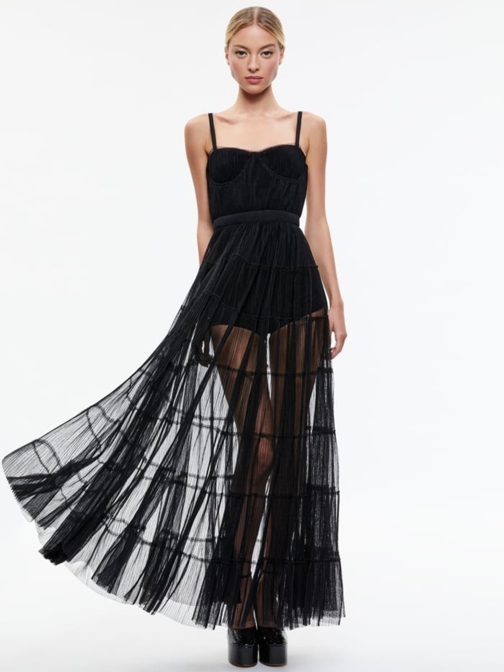Alice + Olivia Deena Pleated Sheer Maxi Dress NWT Size 6